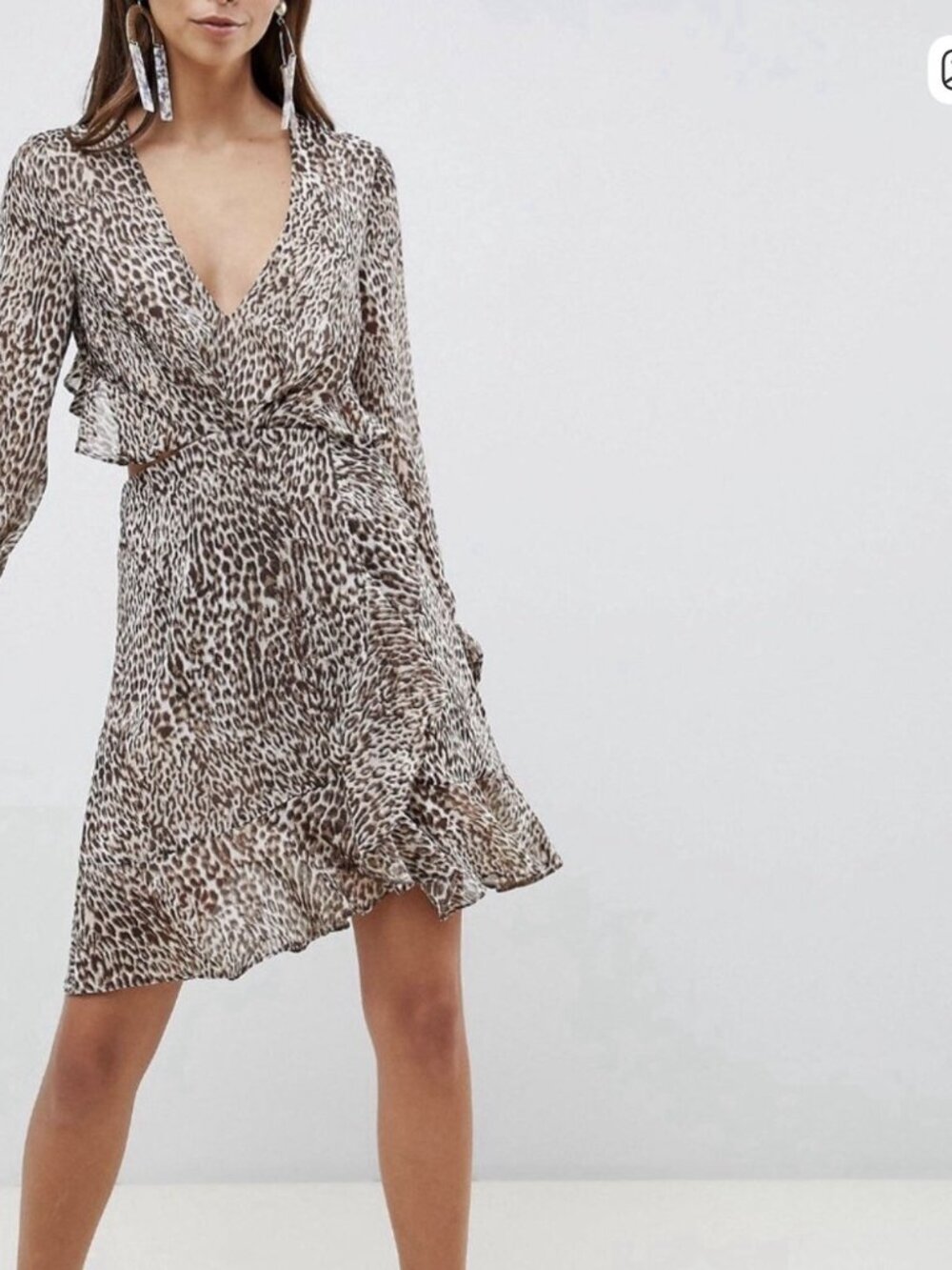 New Asos 4 Leopard Print Silk Lined Sexy Back Dress Ruffled Long Sleeved